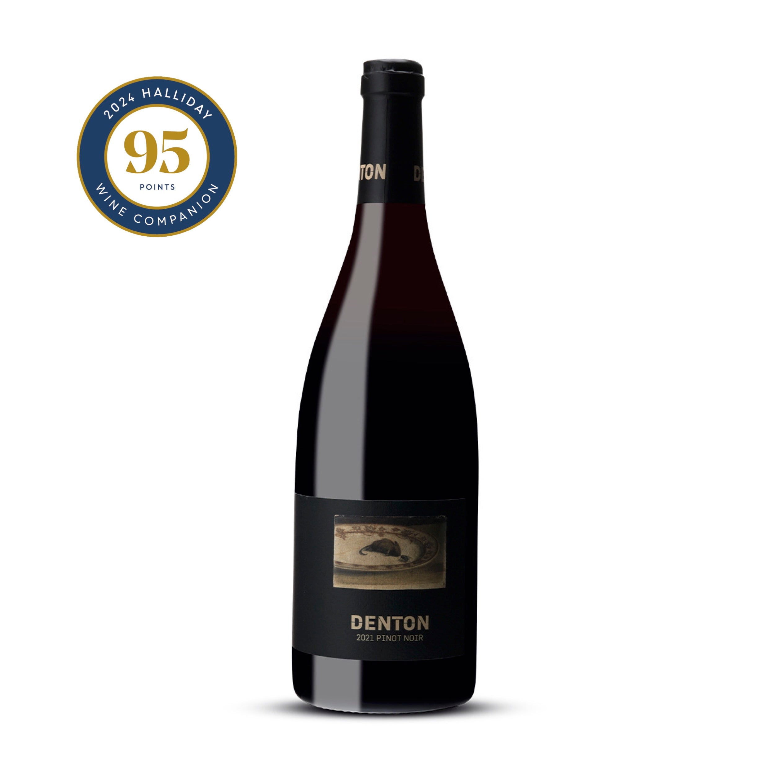 A bottle of Denton Pinot Noir 2021, showcasing its elegant design and vibrant Yarra Valley heritage.