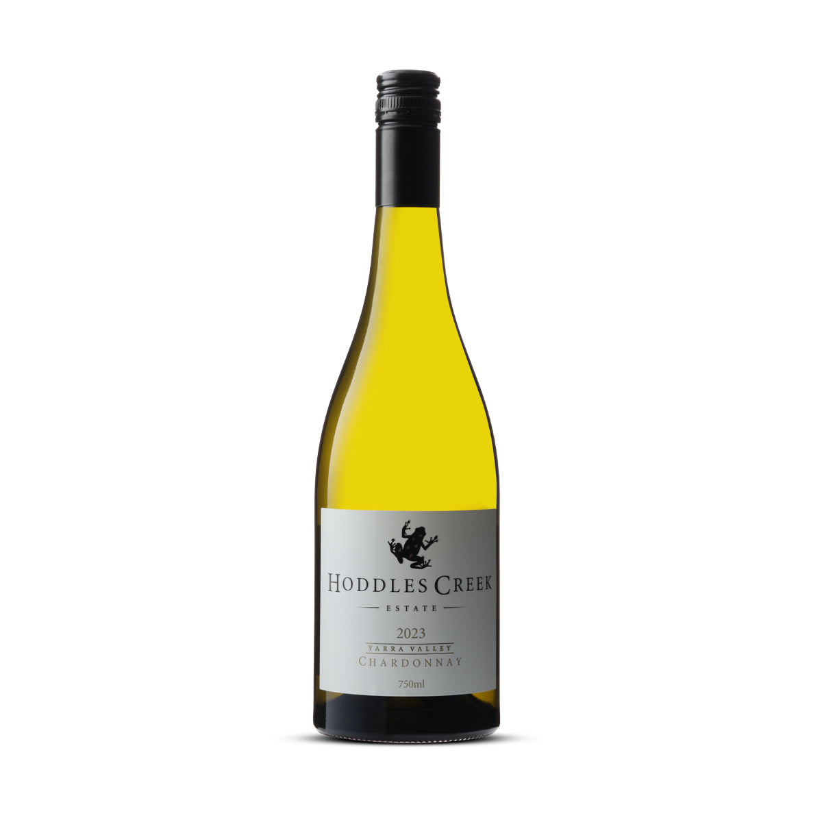 A bottle of 2023 Hoddles Creek Estate Chardonnay from the Yarra Valley, featuring a classic label with elegant typography. Buy wine online at Wine Simple.