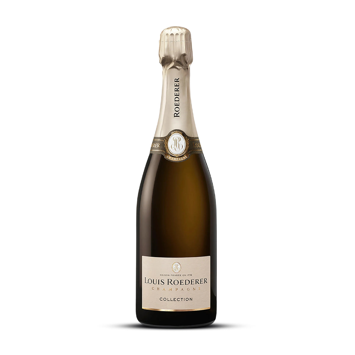 Image of a Louis Roederer Collection 244 NV Champagne bottle, showcasing its elegant design with a golden foil top, signature label, and classic branding, perfect for celebrations.