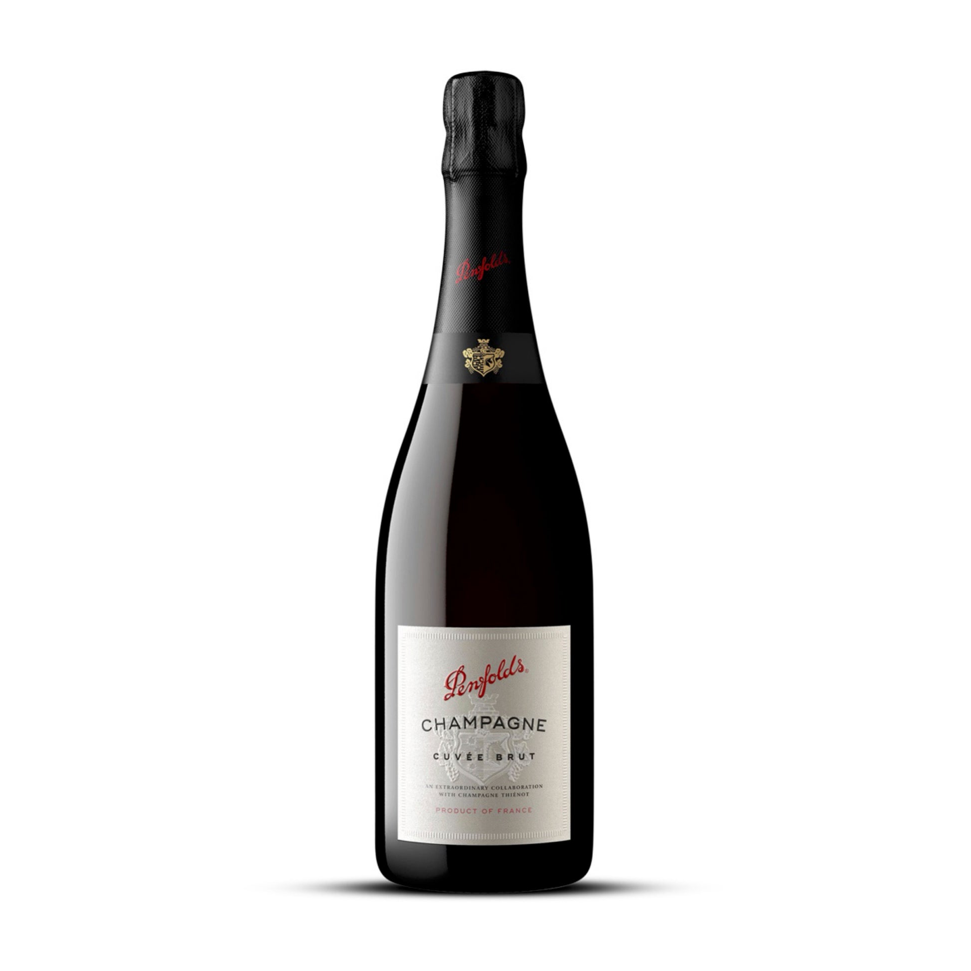 Penfolds champagne bottle on a white background