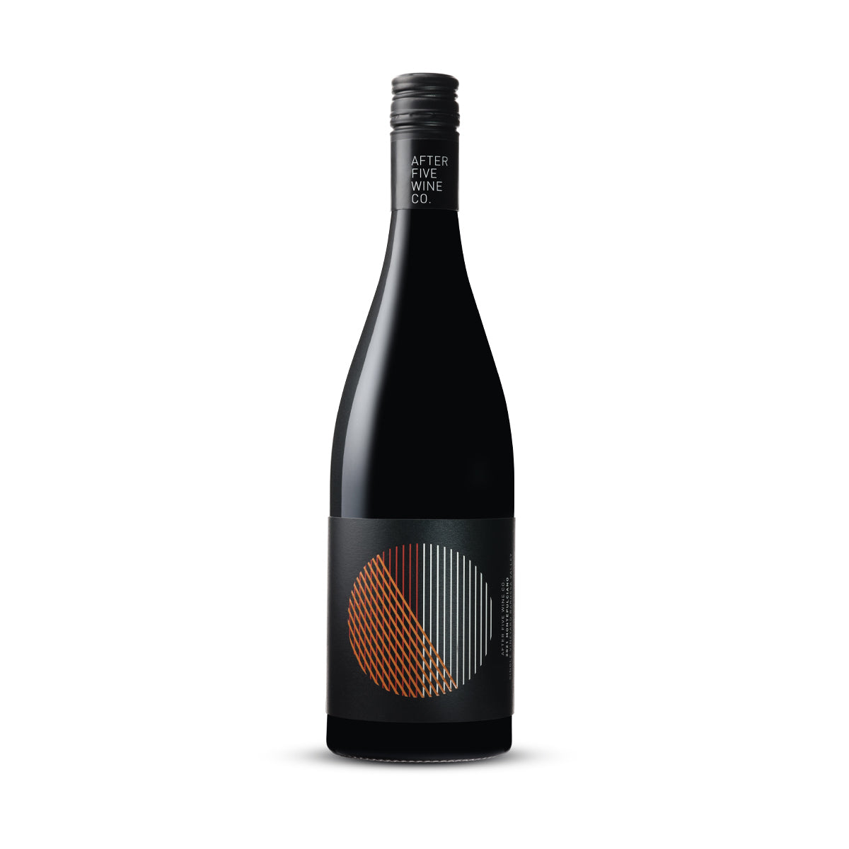 A bottle of After Five Wine by Purple Hands 2020 Single Vineyard Montepulciano, showcasing a sleek, modern label design, representing a premium Montepulciano from Barossa Valley.