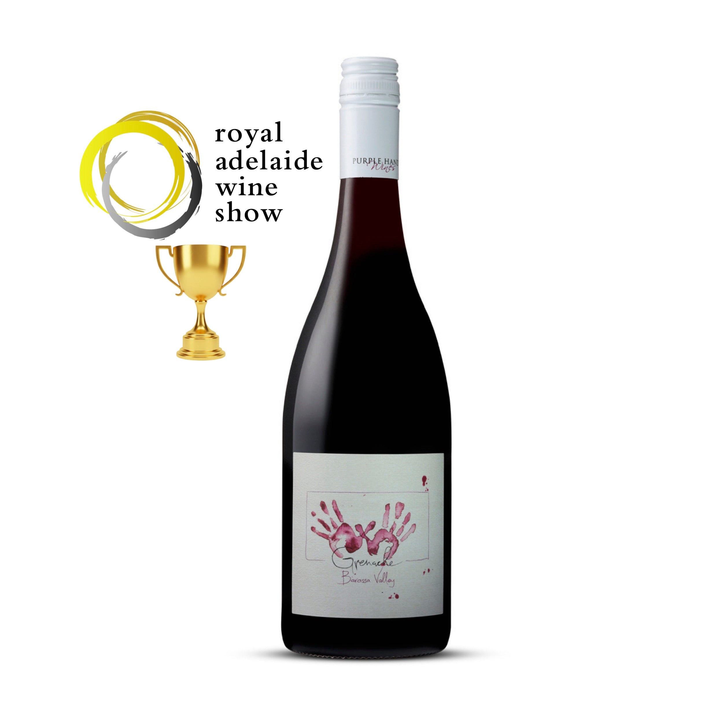 Bottle of Purple Hands 2024 Barossa Valley Grenache, featuring the classic Purple Hands label with handprint artwork, symbolising the spirit of Barossa.