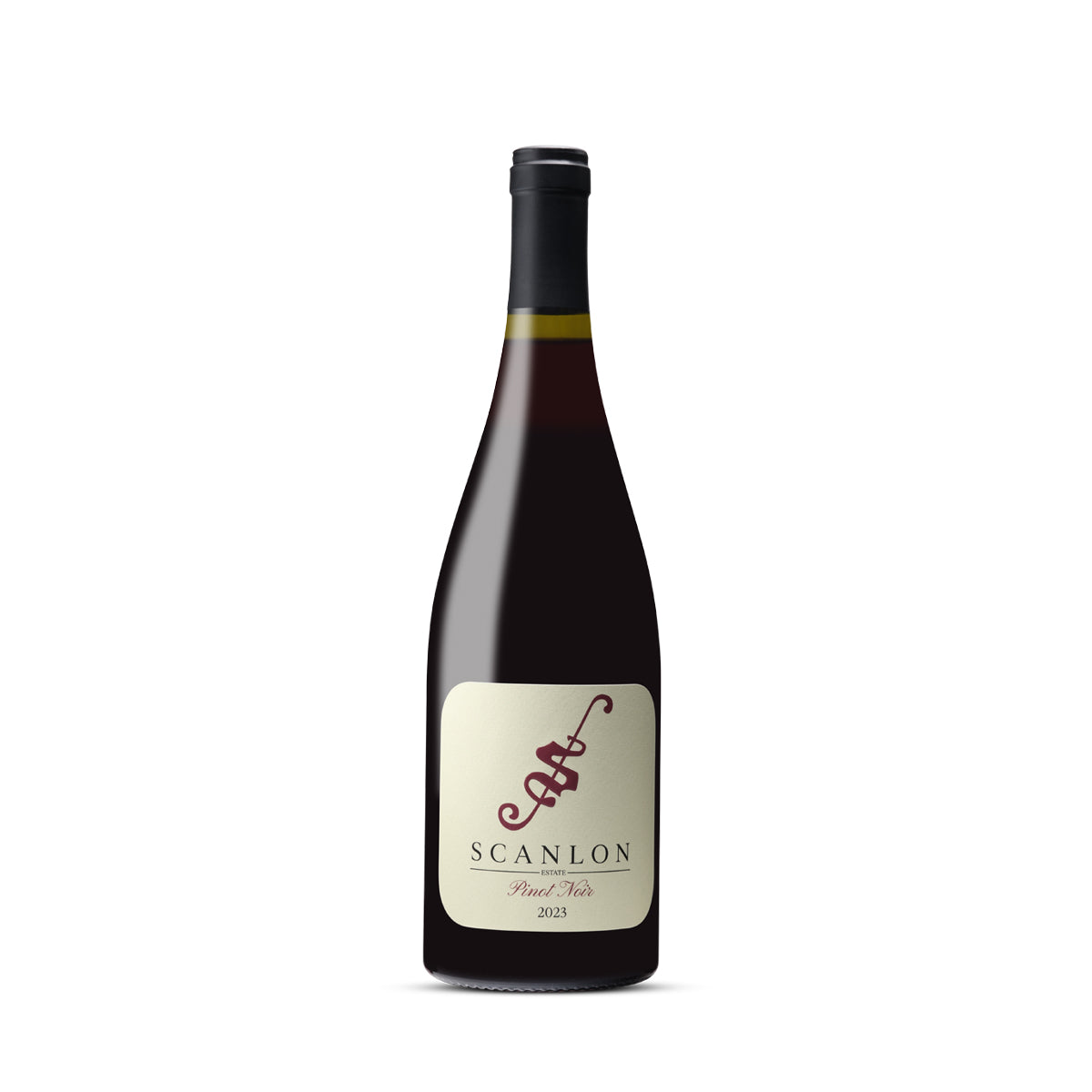 Wine bottle with 'Scanlon' label on a white background