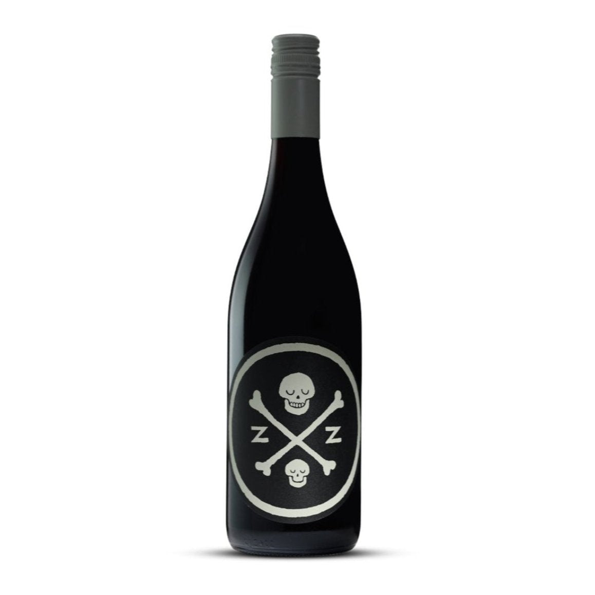 A bottle of 2023 Dormilona Tinto Shiraz from Margaret River, featuring a distinctive label with a skull and crossbones design and the letters 'Z' on a black background. The bottle is sealed with a grey screw cap.