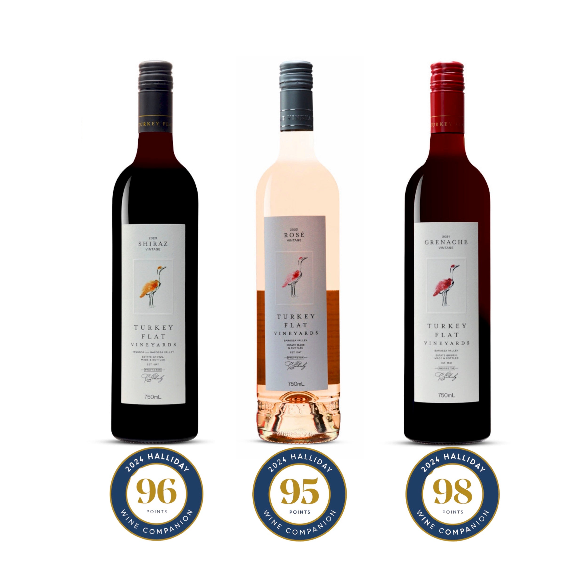 Turkey Flat Mixed Pack of Grenache, Shiraz, and Rosé – award-winning Barossa Valley wines, with high scores from James Halliday Wine Companion.