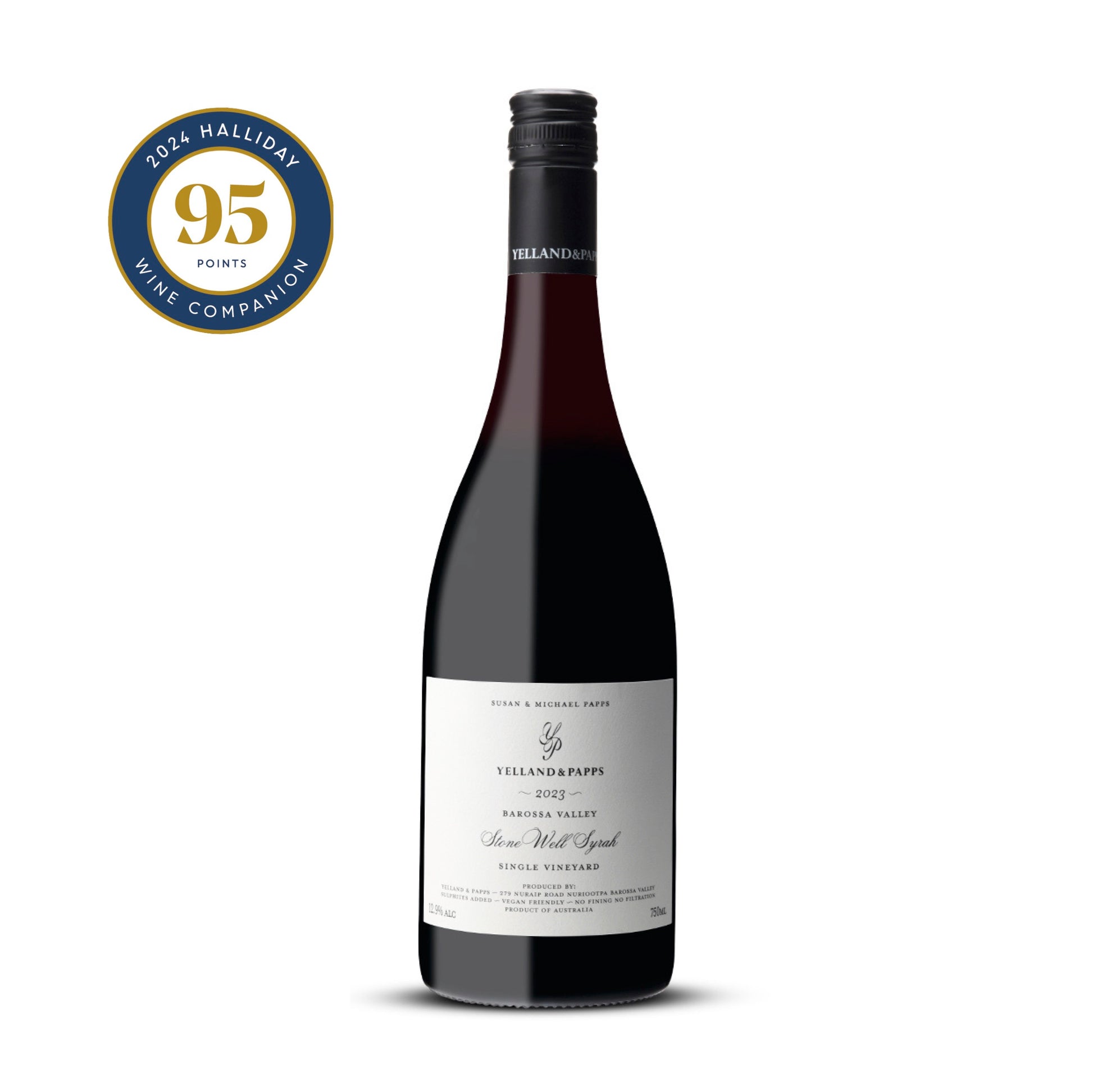 Bottle of Yelland & Papps Single Vineyard Estate Stone Well Syrah 2023 showcasing its elegant label, representing the terroir-driven style of the Barossa Valley.