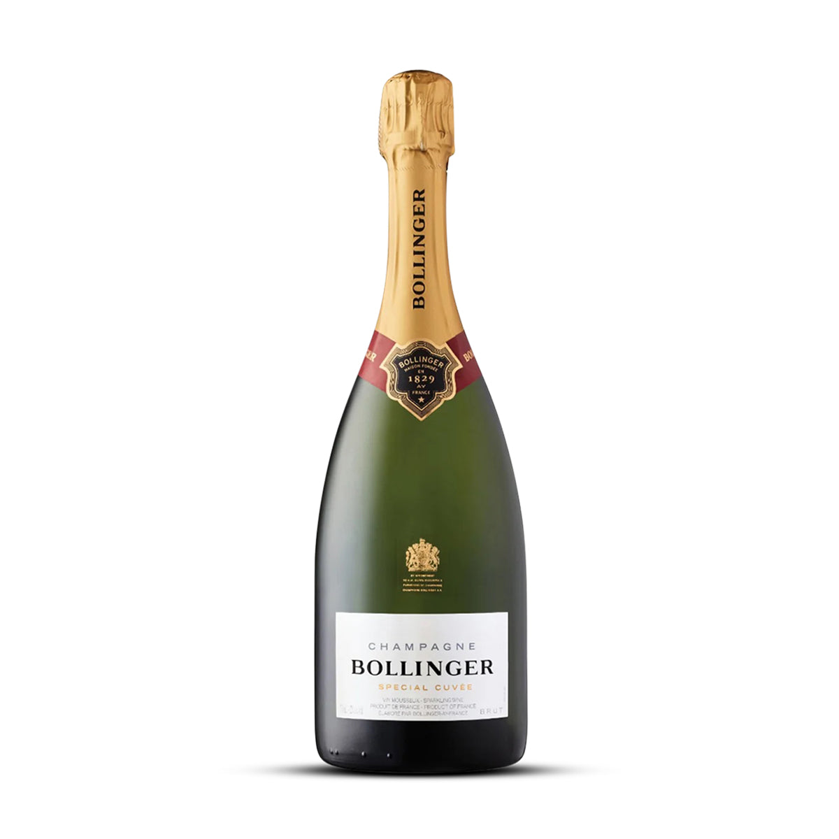 Bollinger champagne bottle on a white background